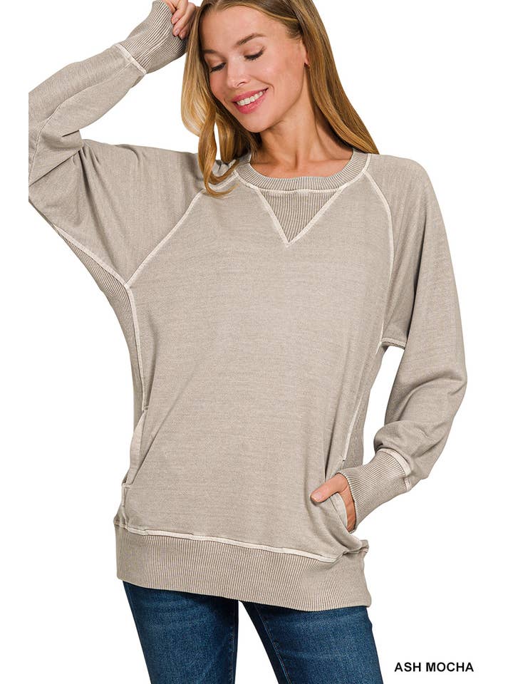 Vanilla Monkey - Wholesale Sweatshirt - Women's - Pigment Dyed French Terry Pullover with Pockets