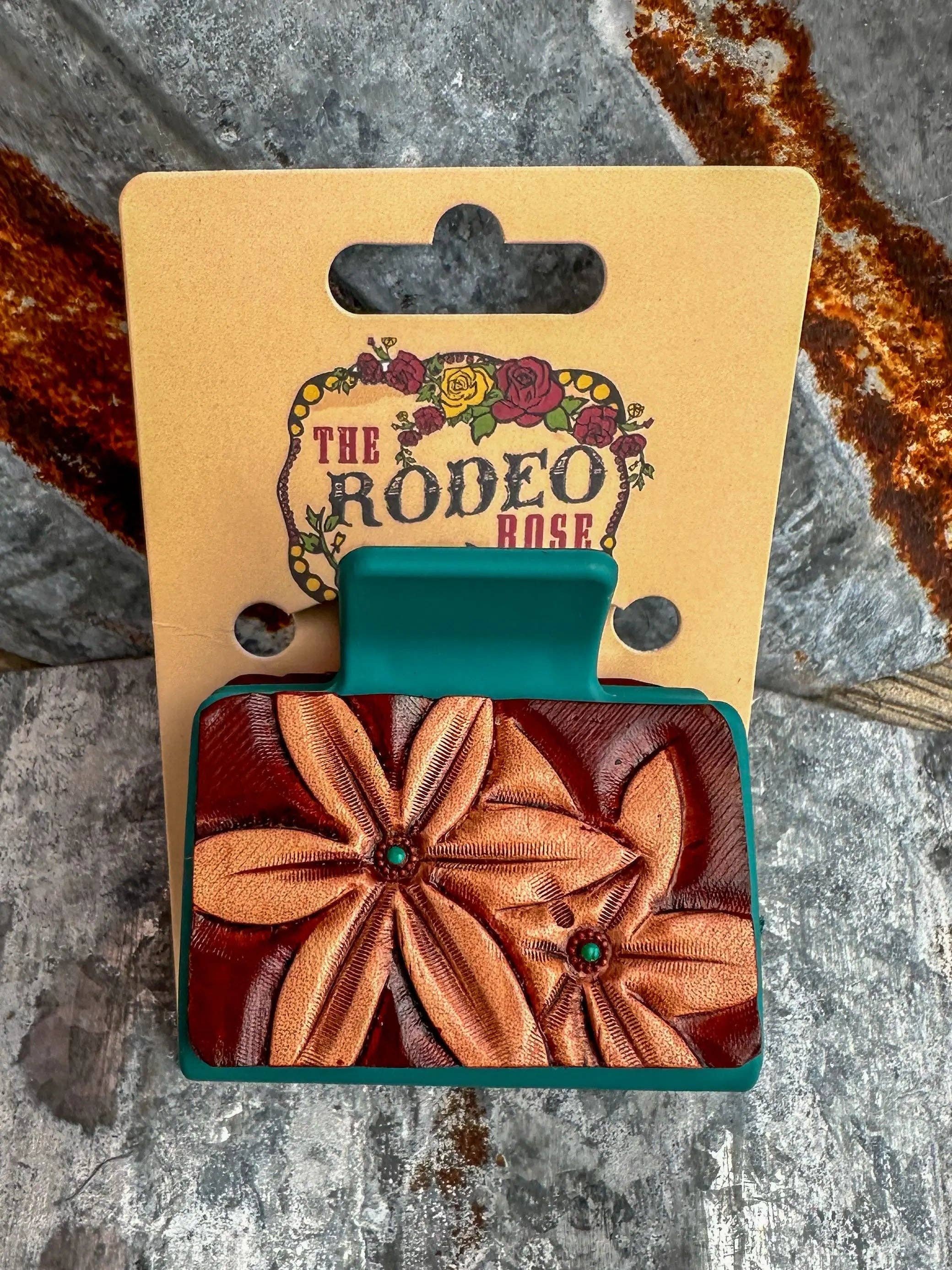 The Rodeo Rose – Clips para cabelo - Mulher por atacado – Presilha de Cabelo em Couro Trabalhado Margarida Cowgirl Rodeo Western Cowboy0