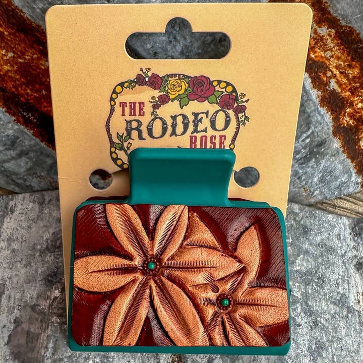 The Rodeo Rose – Clips para cabelo - Mulher por atacado – Presilha de Cabelo em Couro Trabalhado Margarida Cowgirl Rodeo Western Cowboy