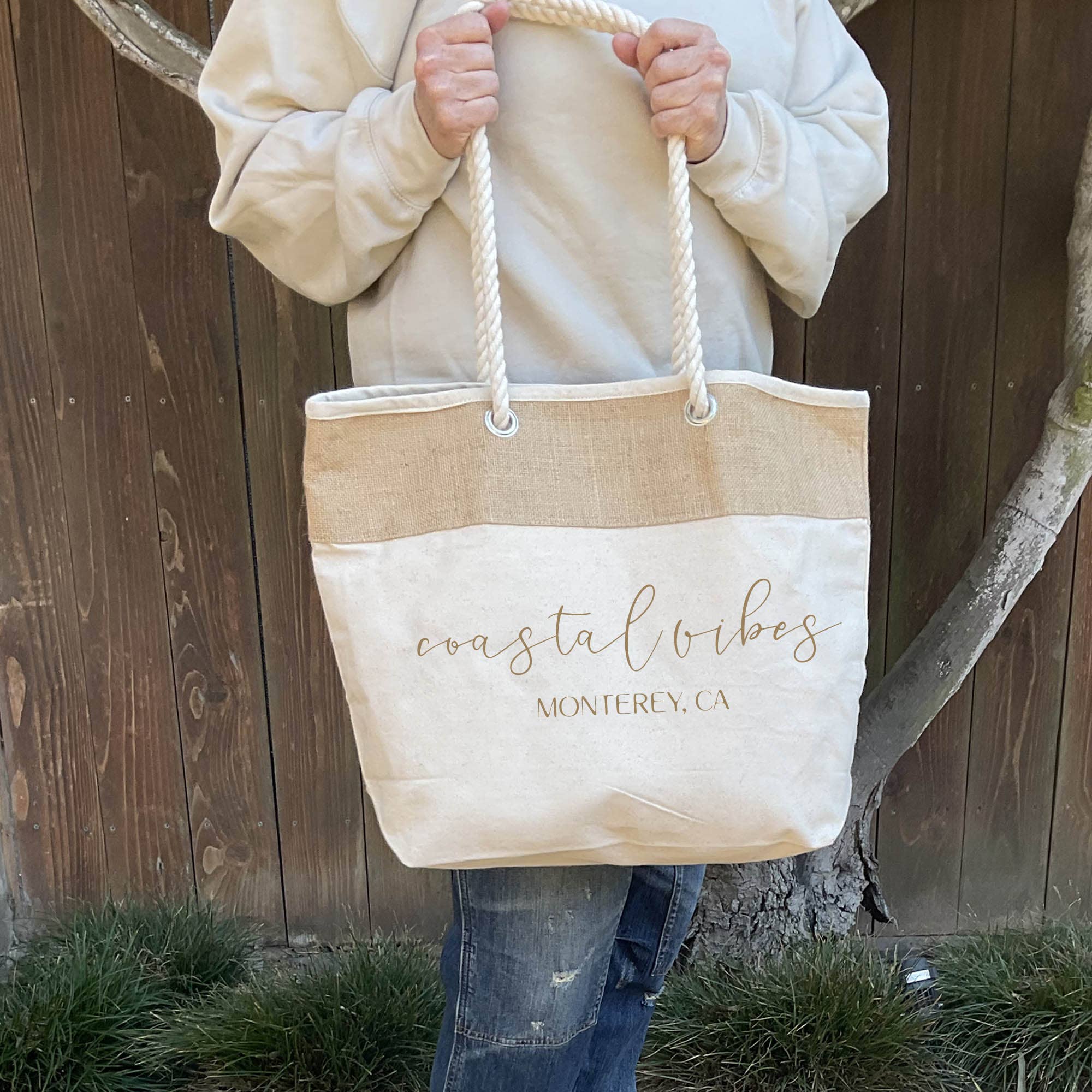 Sockprints - Wholesale Tote Bag - Unisex - Large Beach Tote with Jute Trim - Custom Vibes Design5