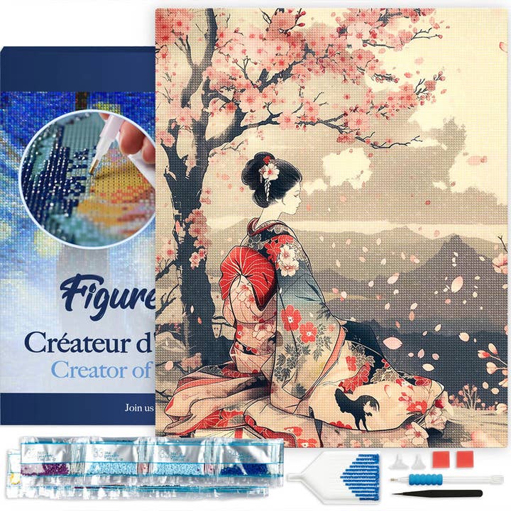 Diamond Painting - Vintage Sakura Lady 40x50cm Framed canvas for wholesale by Figured'Art (UK)