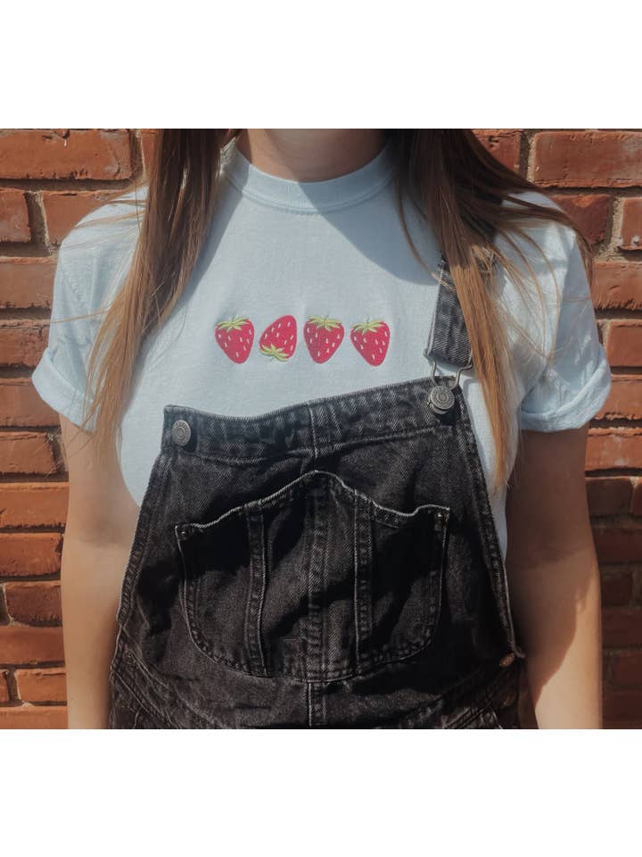 Molly Louise Shop – wholesale T-shirt – women's – Embroidered Strawberry T-Shirt3