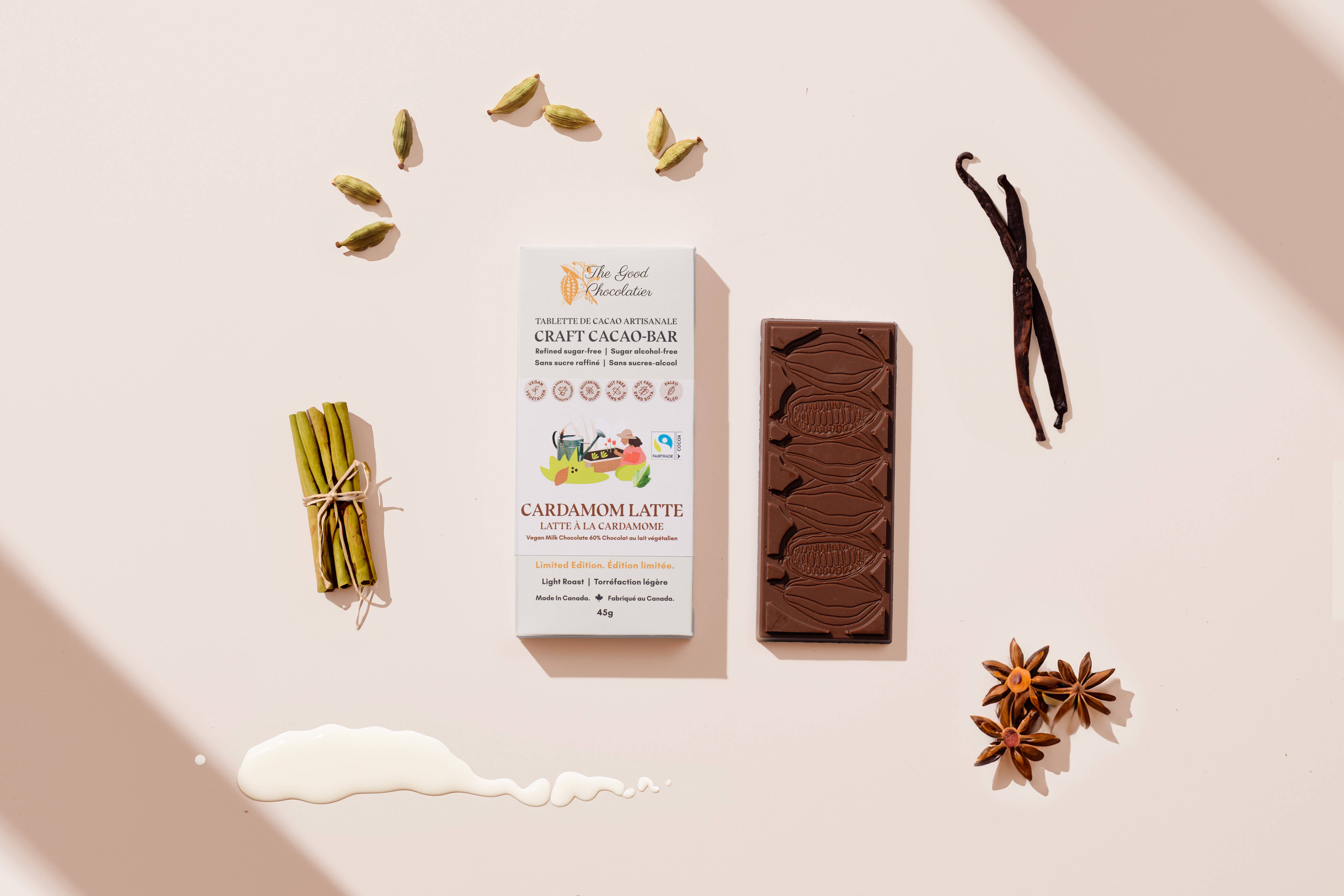 The GOOD Chocolatier - Wholesale Chocolate bar - CASE Cardamom Latte 60%