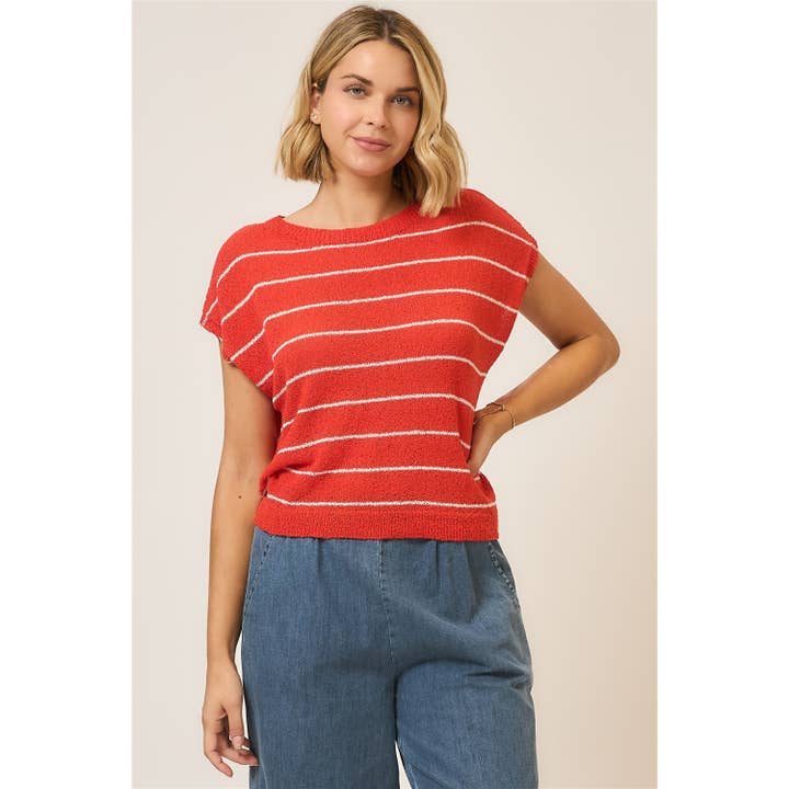 Haut à manches courtes en tricot rayé pour la vente par Cozy Casual, Inc.