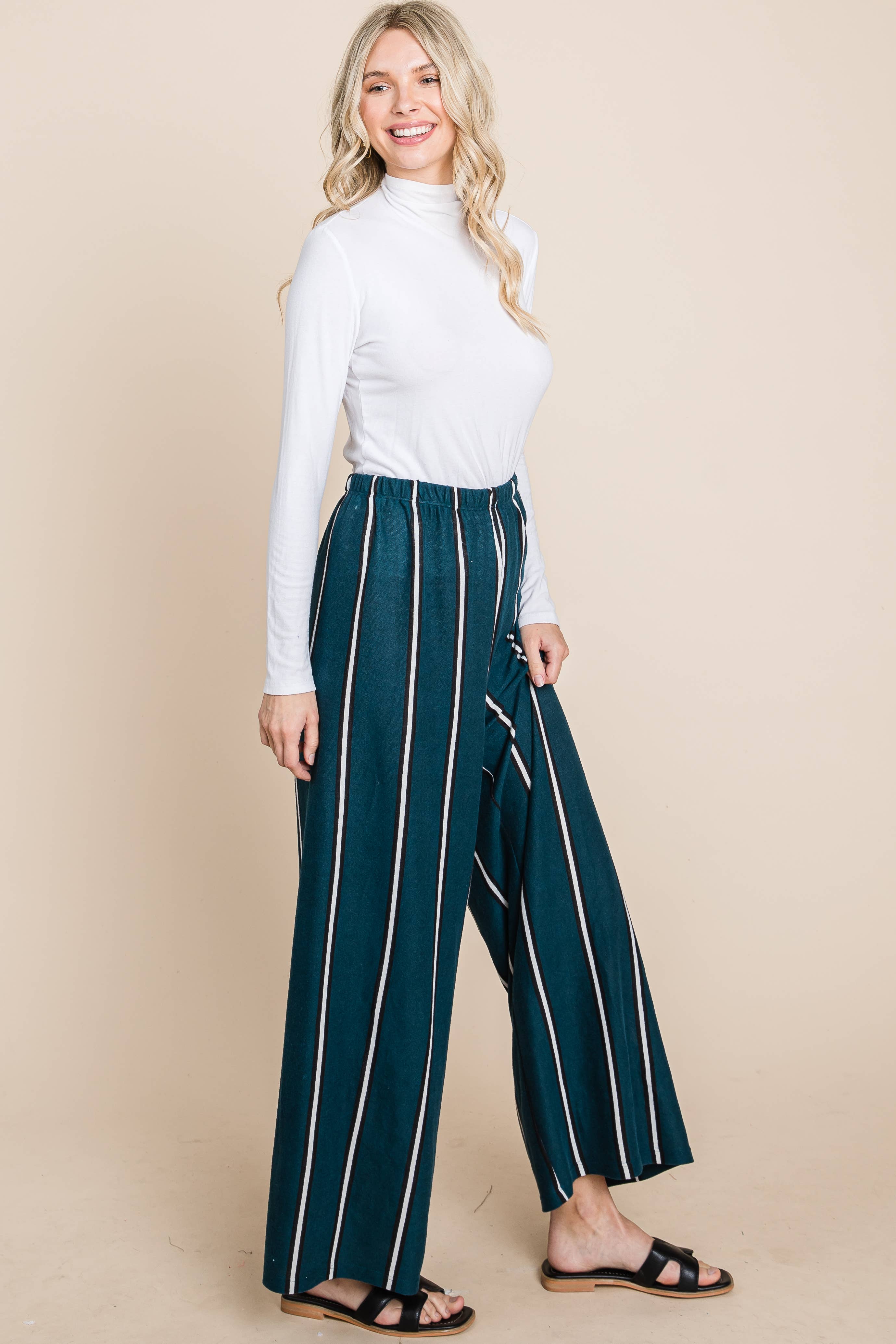 Emerald Collection - Wholesale Broek - Dames - ETP-763 gestreepte broek met wijde pijpen8