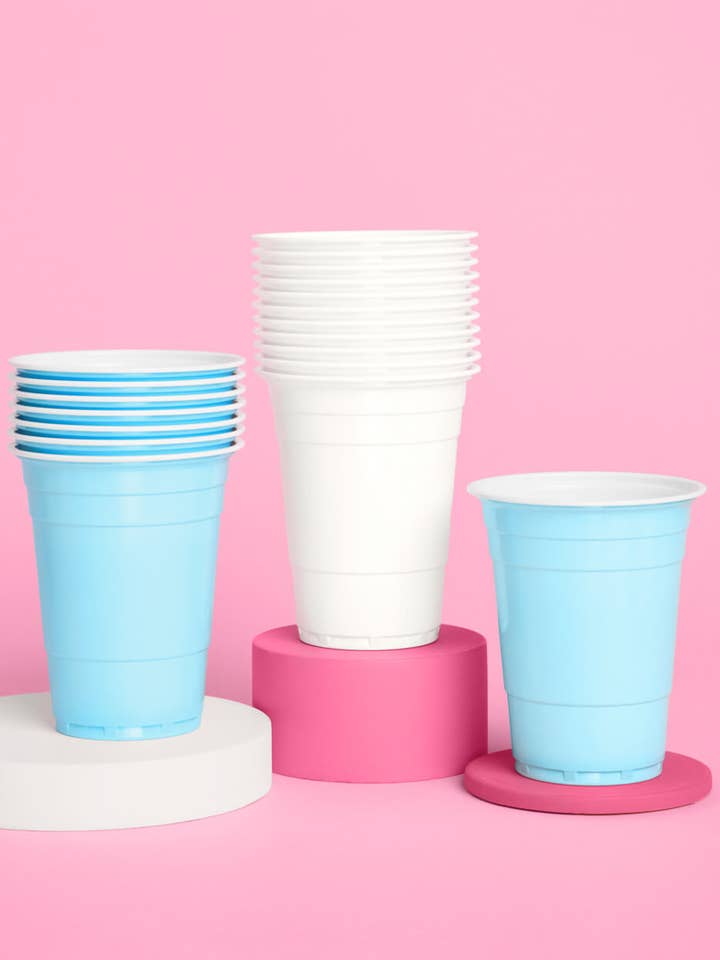 Gobelets bleus + blancs - 50 gobelets mats de 16 oz pour la vente par xo, Fetti