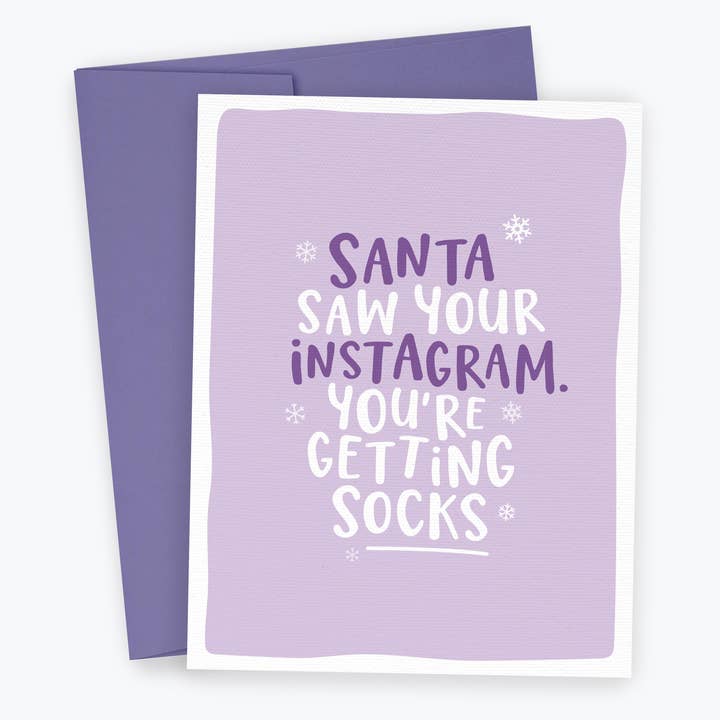 Funny Christmas Card - Santa Saw your Instagram Social Media for wholesale by Kreate Paper Co.