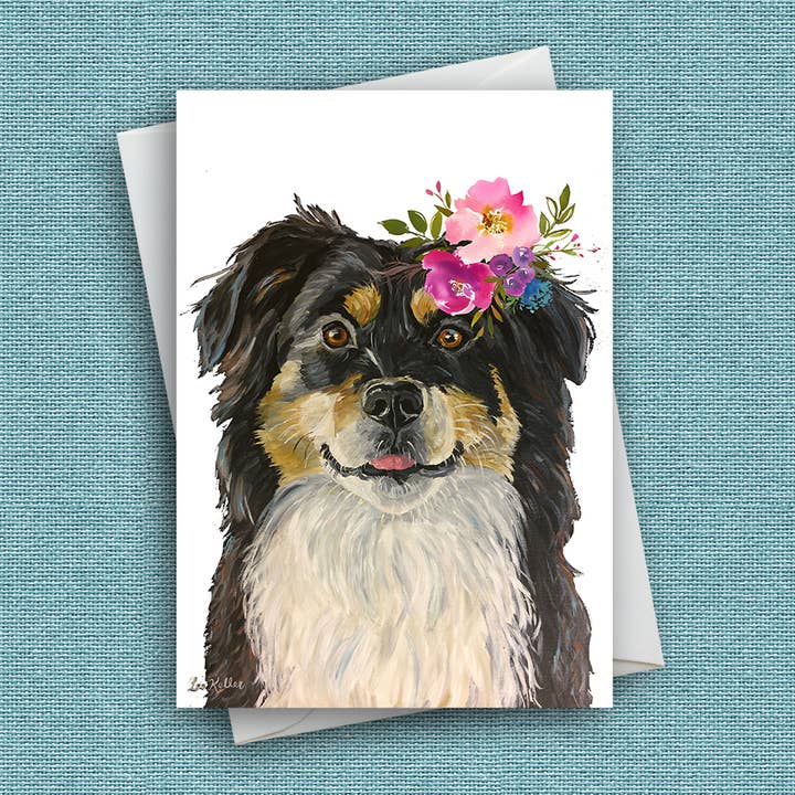 Bright Blooms hundekort 'Border Collie', søde hundekort for engroshandel hos Hippie Hound Studios
