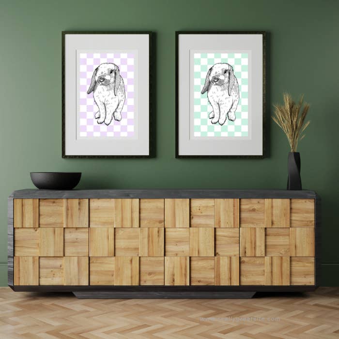 Lop Rabbit Checkerboard Print for wholesale by Julie Annette Studios