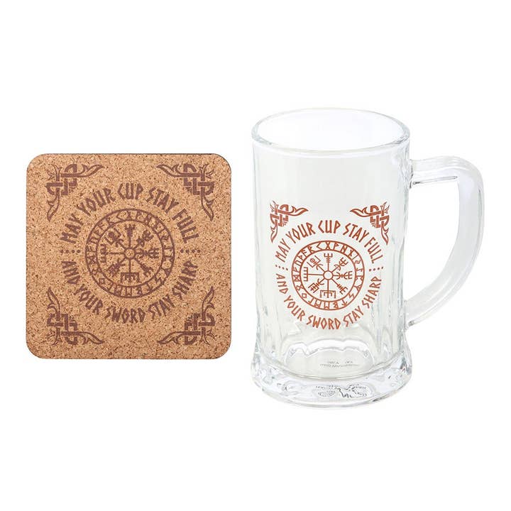 WONDER IMPORTS AUSTRALIA - Wholesale Beer glass/mug - Viking Compass Glass Beer Tankard with Coaster1