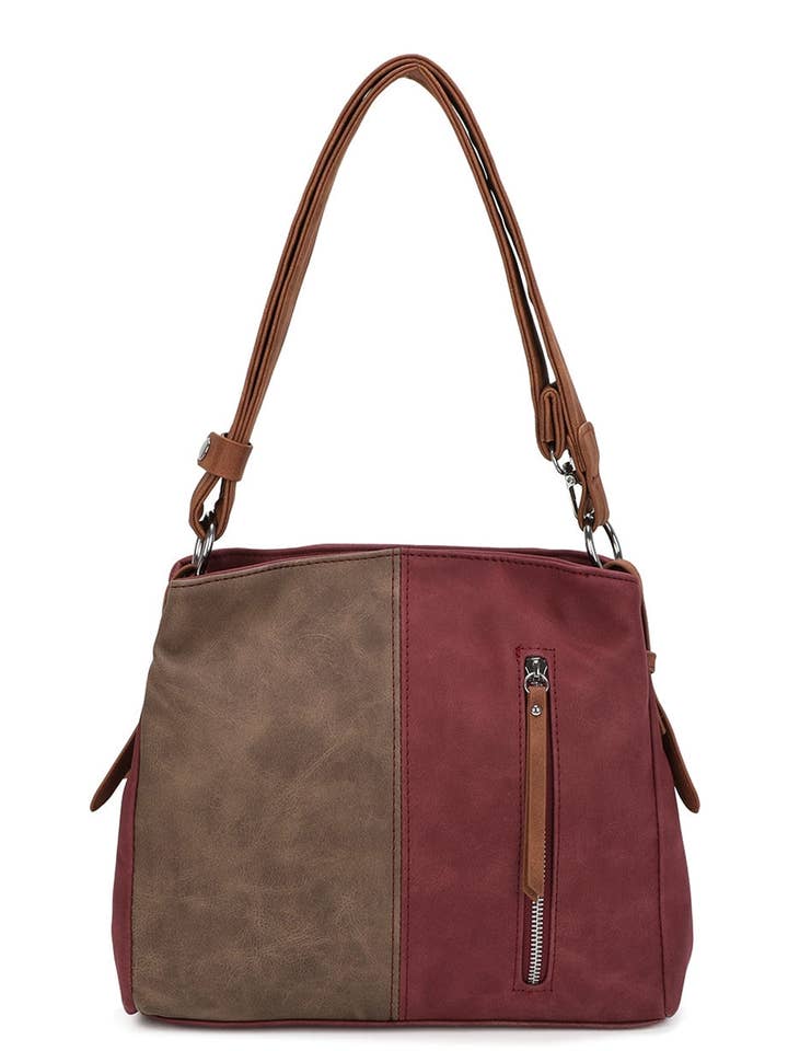 Multi-Tone Hobo Shoulder Handbag Side Zipper Pocket for wholesale by Ellas Trading