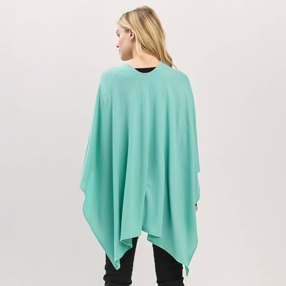 Sensibling Corp. - Wholesale Poncho - Dames - Asymmetrische Zoom Solide Doorknoop Gedrapeerde Strik-Voorkant Wikkelponcho3