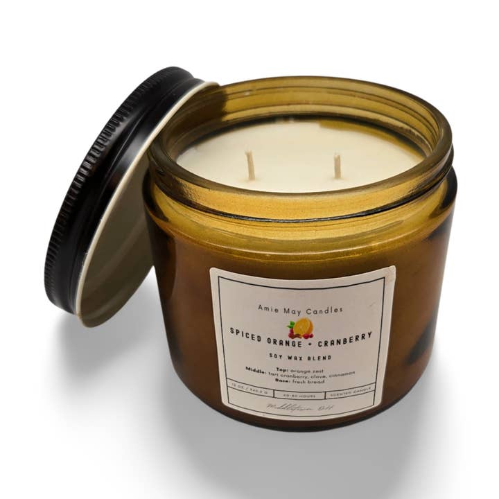 Spiced Orange + Cranberry Double Wick Scented Candle for wholesale by Amie May Candles