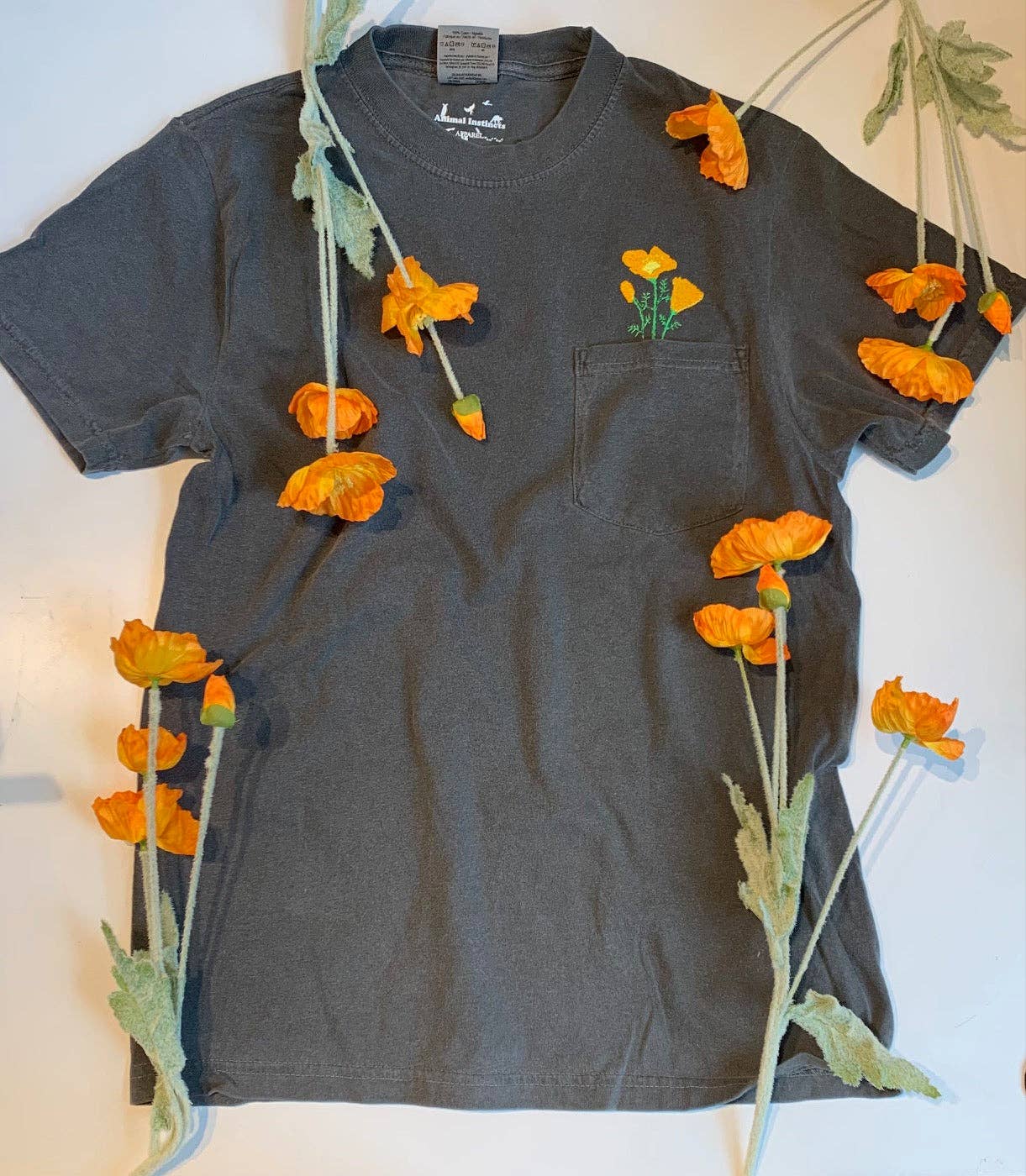 Animal Instincts - Wholesale T-Shirt - Unisex - California Poppy Embroidered Unisex Cotton Pocket Tee6