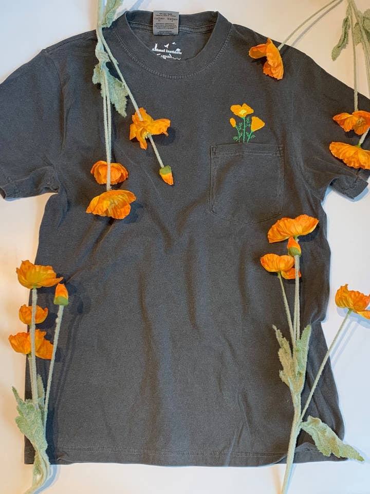 Animal Instincts - Wholesale T-Shirt - Unisex - California Poppy Embroidered Unisex Cotton Pocket Tee6