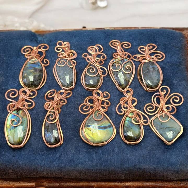 Handmade Wire Wrap Labradorite Pendants Set in Raw Copper for wholesale by Different Branches