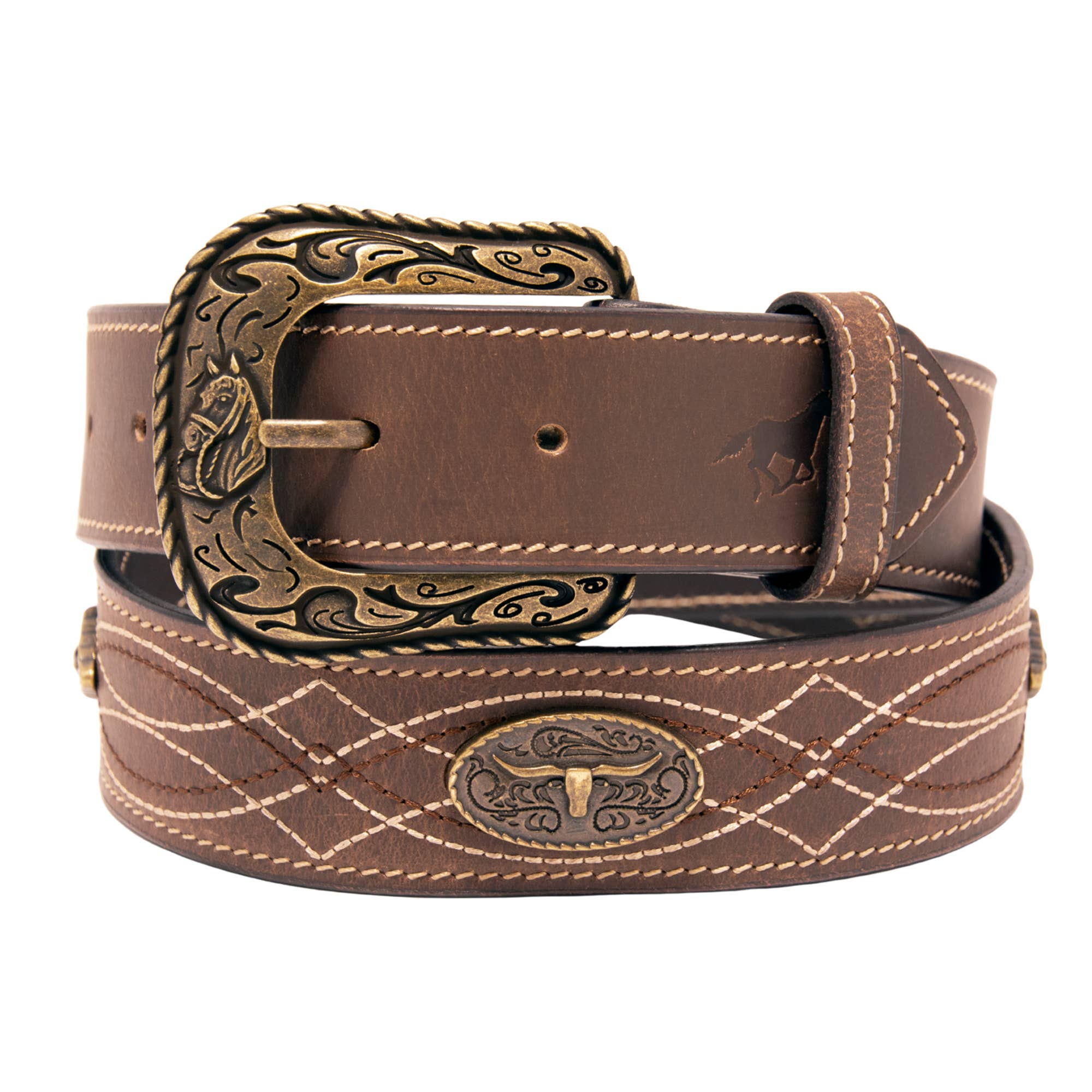 Western Express - Wholesale Belt - Unisex - Stitched Concho Top Grain Leather Belt1