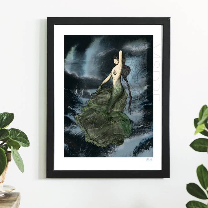 Póster impreso en color Dark Water Mermaid Art Nouveaux Boho para venta al por mayor de Msdre