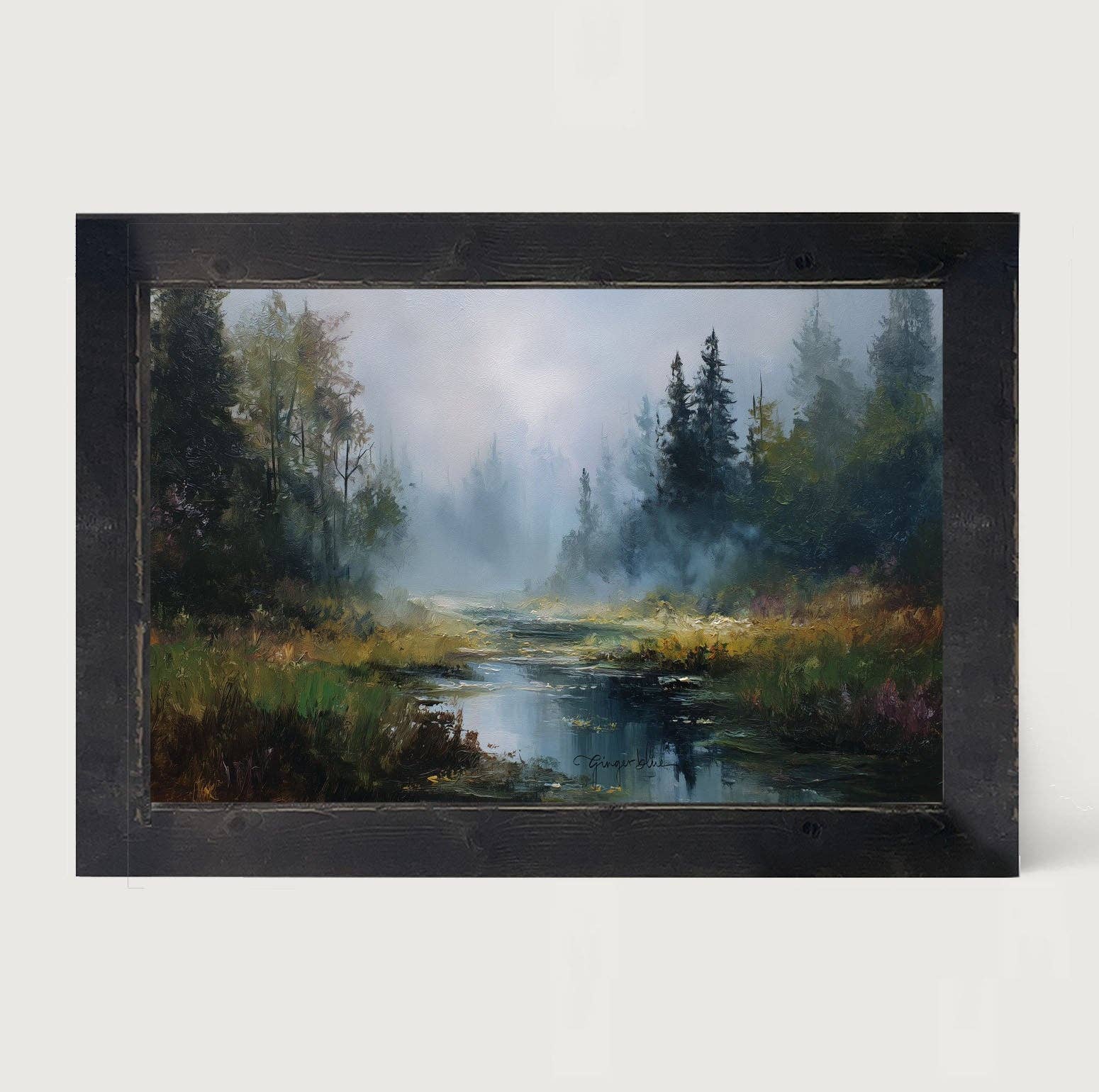 ginger blue - Vente Affiche d'art - Ruisseau de la Forêt Brumeuse - Cadre Horizontal4