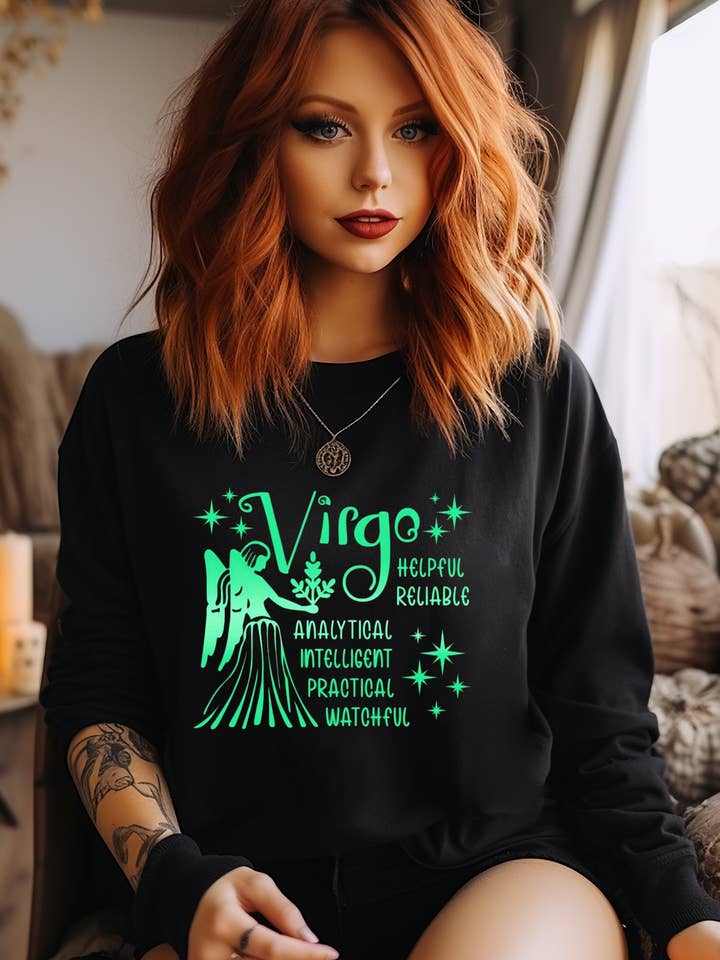El cuello redondo del signo zodiacal Virgo brilla en la oscuridad para venta al por mayor de Pink pretty designs