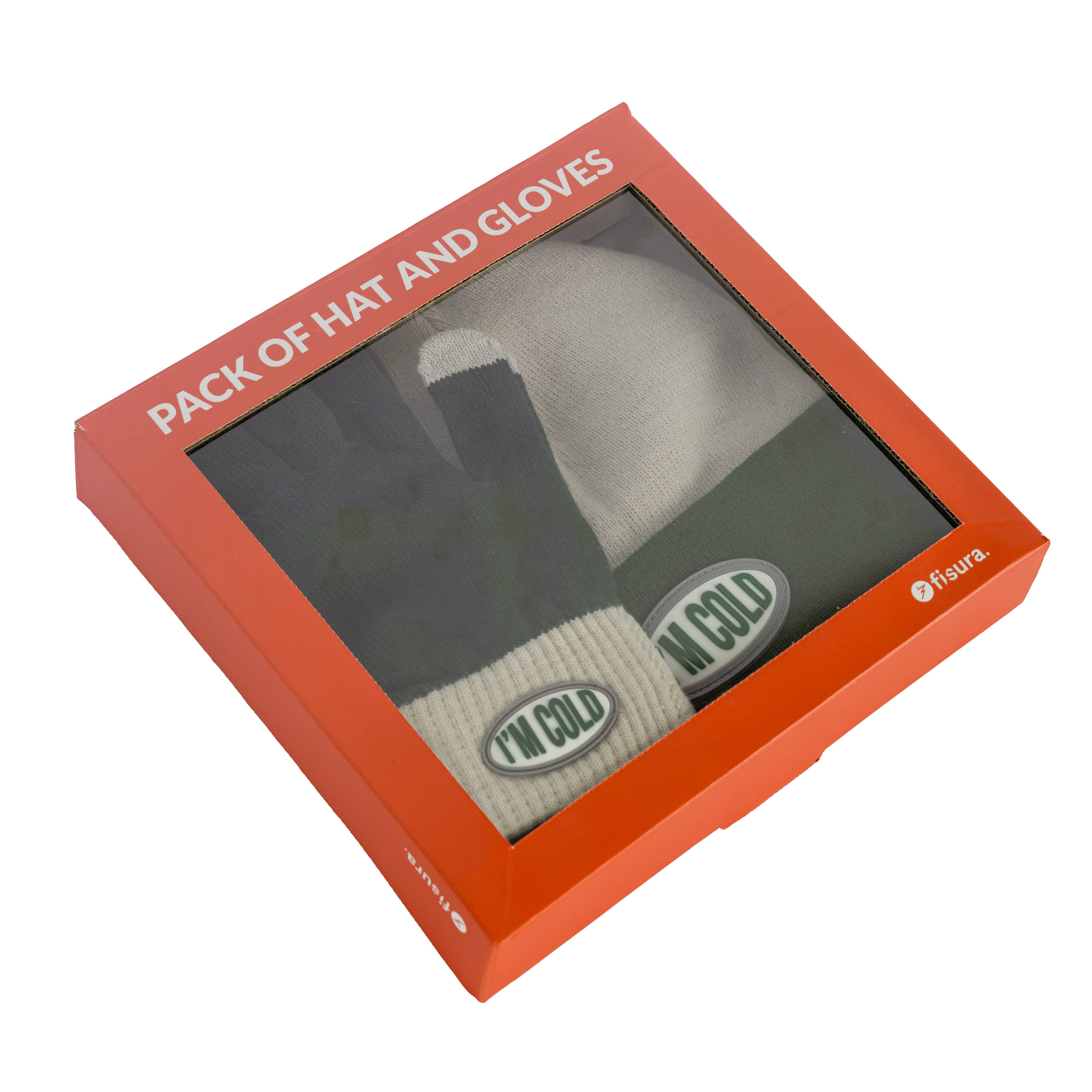 Fisura - Wholesale Beanie - Men's - "I'm cold" green and gray hat and gloves set0