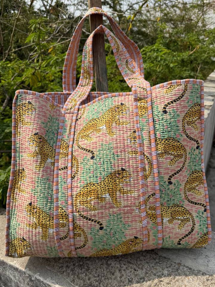 Tiger Print Cotton Bag Quilted Tote Grocery Bag Shopping Bag for wholesale by GYPSY STUDIO