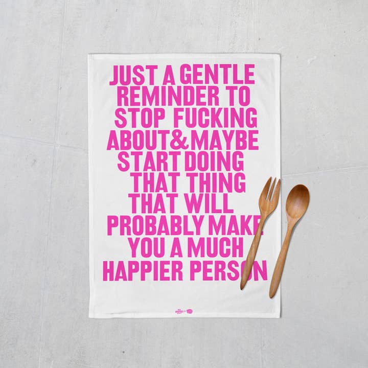 Brainbox Candy - Wholesale Tea Towel - Funny Gift - Gentle Reminder Pink Real Hackney Dave TeaTowel2