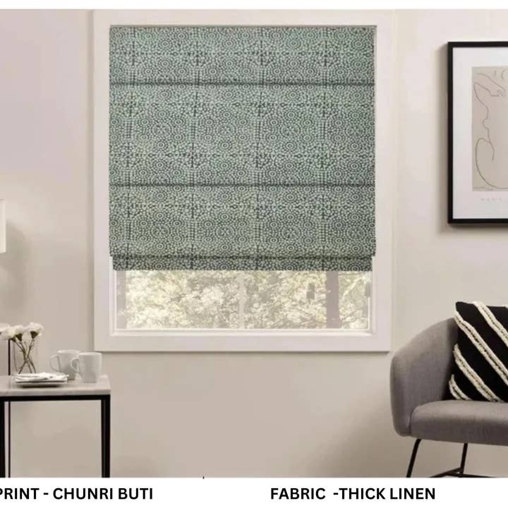 Floral Block Printed Thick Linen Roman Shade - Chunri Buti for wholesale by Fabdivine