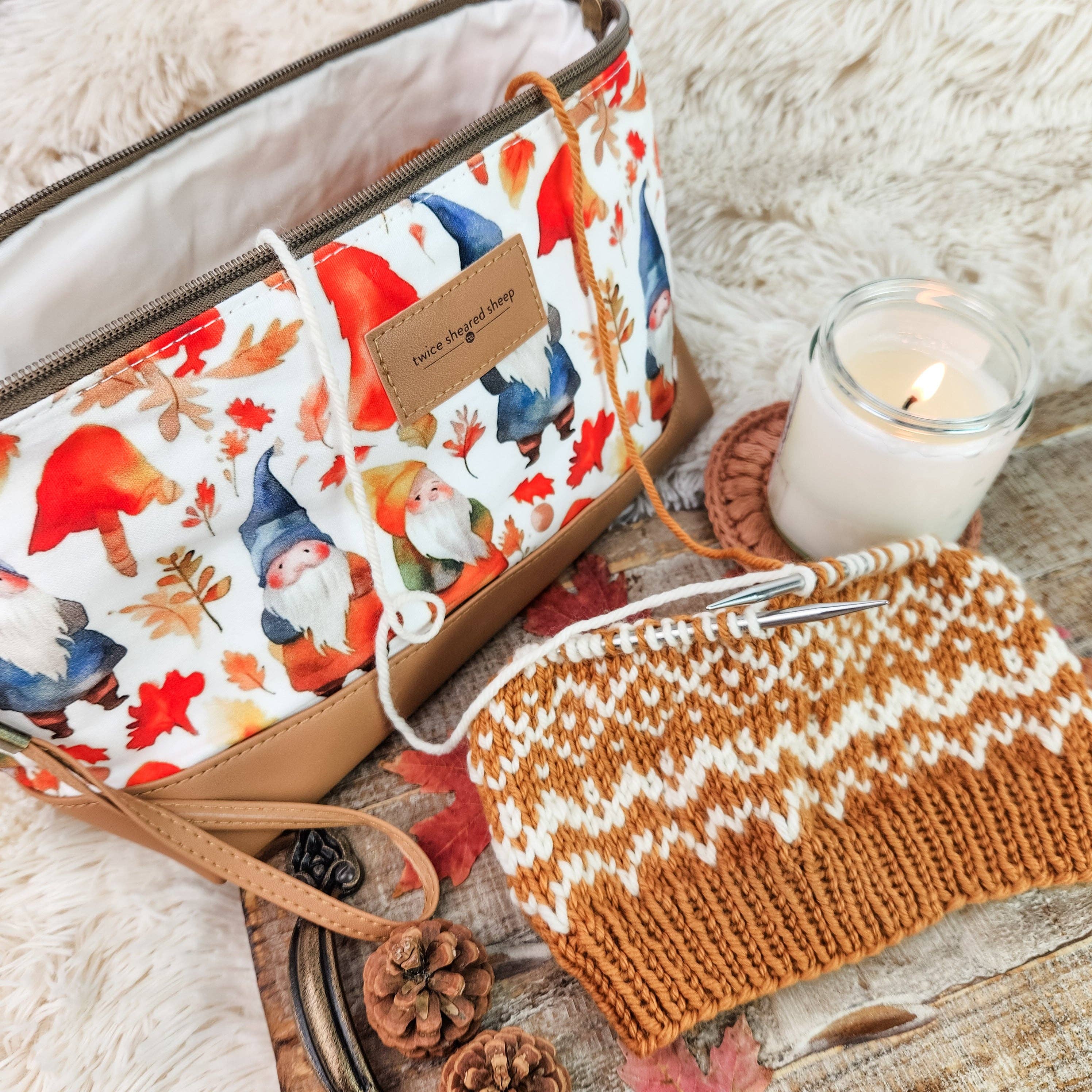 Twice Sheared Sheep – wholesale Knitting/Crochet Supplies – Gnome Friends Trinity Bag – Medium Zippered Knitting Project Bag3