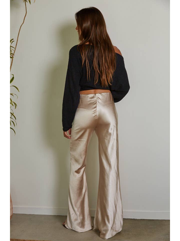 By Together - Wholesale Pants - Women's - L7695 | Woven Polyester Spandex Satin High Rise Pants