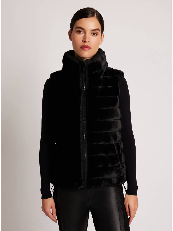 Dark Charcoal Black Adventurer Reversible Faux Fur Puffer Vest for wholesale on Faire