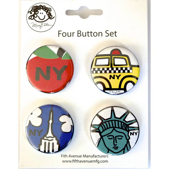 Mary Ellis - Wholesale Lapel Pin/Button - New York Button Set | Collectible New York Souvenir Gift