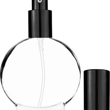 Best Bottles - Wholesale Atomizer Bottle - Clear Circle Glass Bottle-50ml (Multiple Cap & Pump Colors)