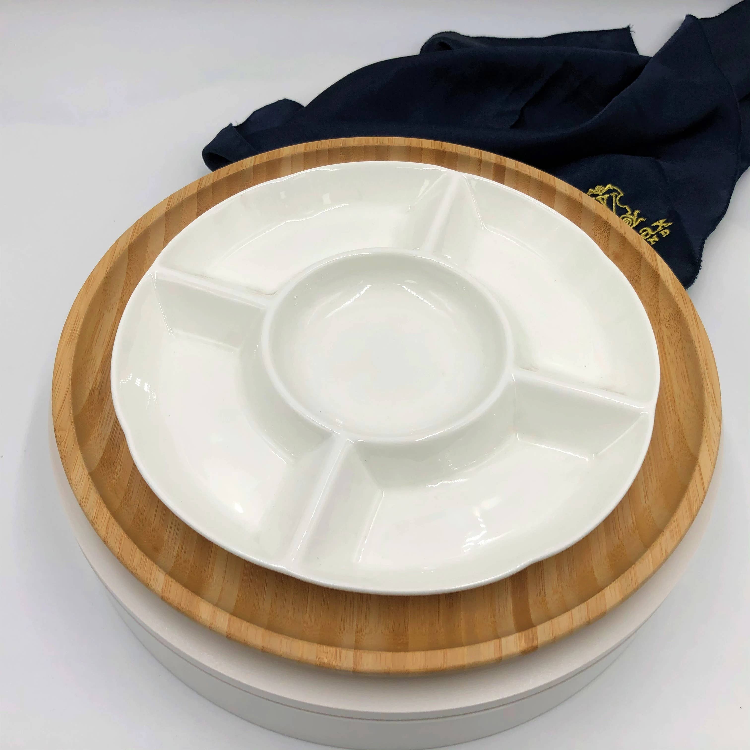 WILMAX USA - Wholesale Dinnerware Set - Bamboo and Fine Porcelain 5 Section Divided Dish Setting0
