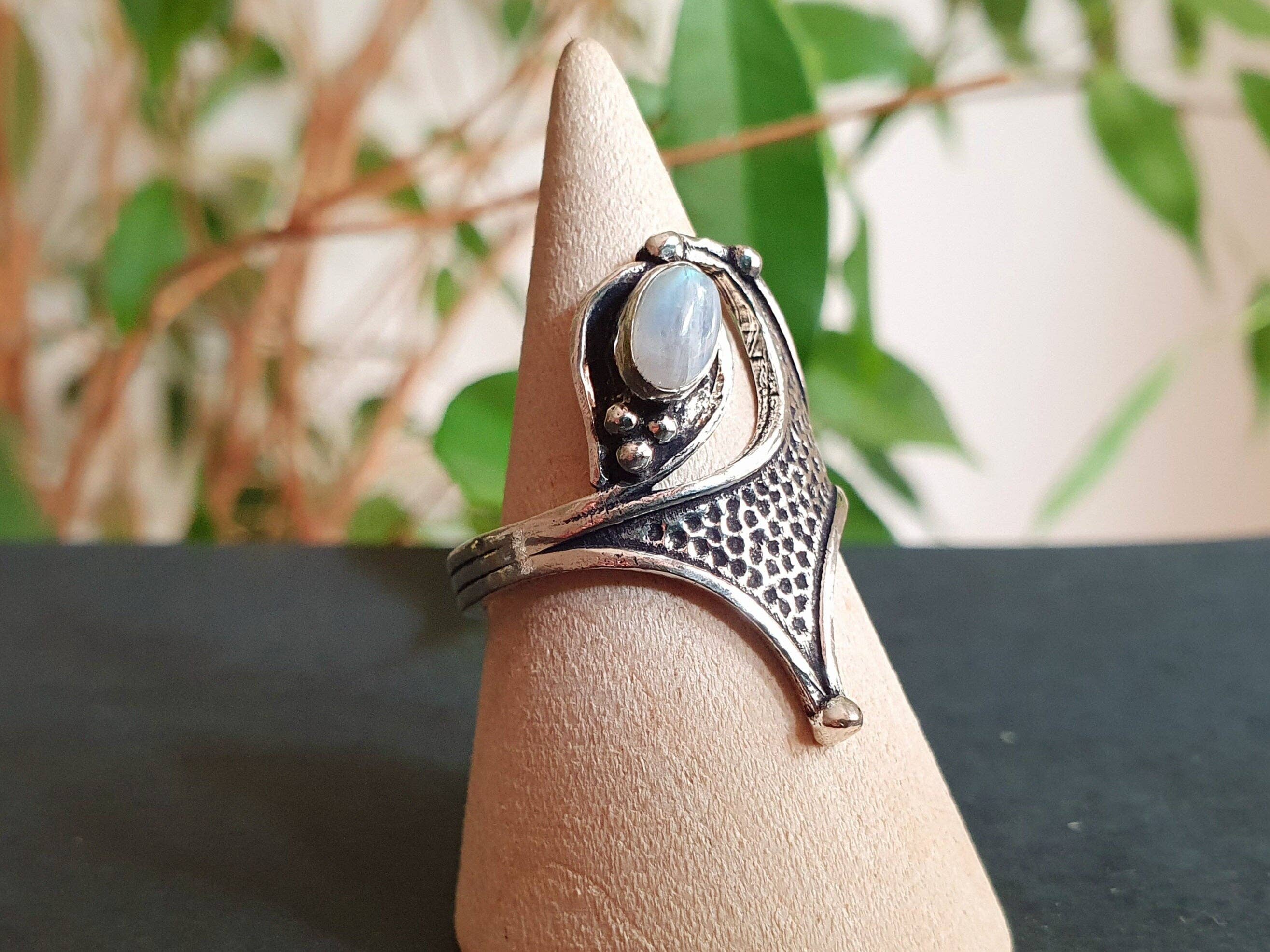Kaali Boutique - Wholesale Multi-Stone Ring - Boho Moonstone Silver Ring / Pretty / Large / Ethnic / Rustic / Festival / Tribal / Blue / Hippie / Gypsy / Psy / Stone / Healing1