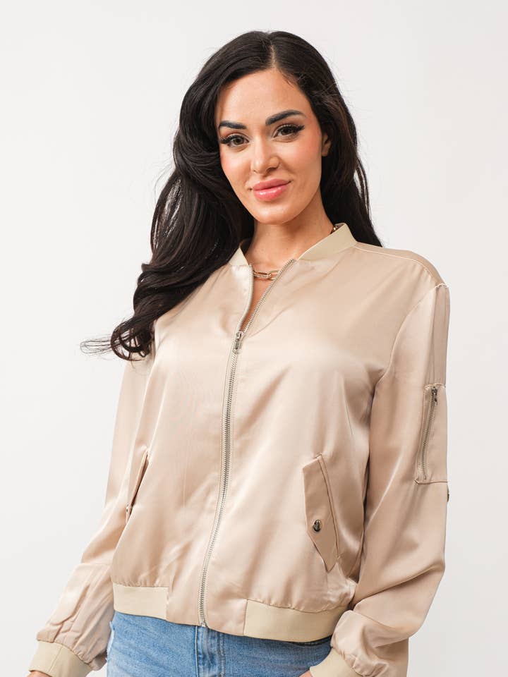 Tea & Cup - Wholesale Bomber Jacket - Women's - Satin zip up bomber jacket5