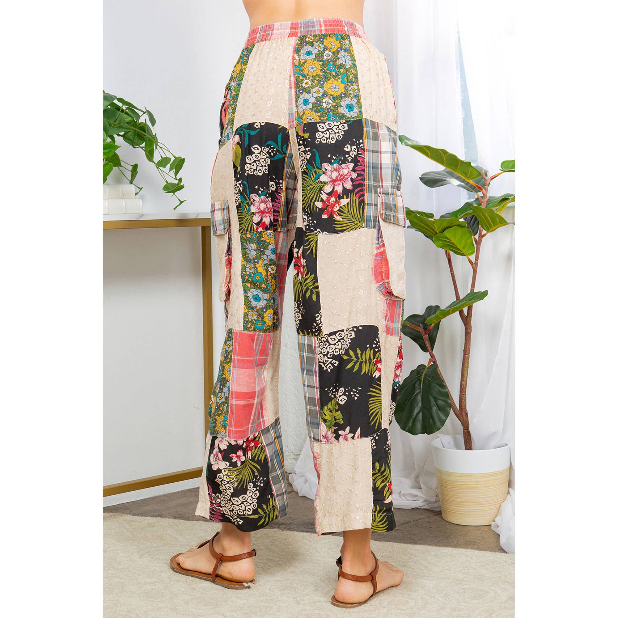 Young Threads - Wholesale Pants - Women's - Bohemian Patchwork Straight Pant Plaid & Schiffli Embroidery5