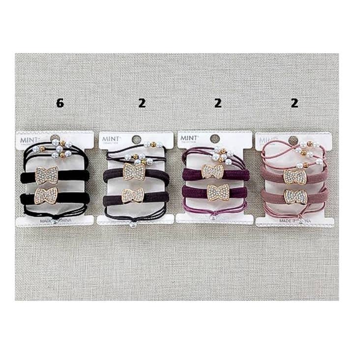 Atlas Fashion - Wholesale Hair Tie - Bow Hair Tie 4 Pce Set1