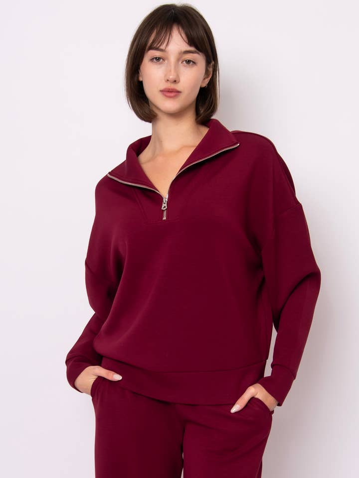 SEANNI SOFT KNIT LS HALF ZIP PULLOVER- 77T007S1 for wholesale by RD Style