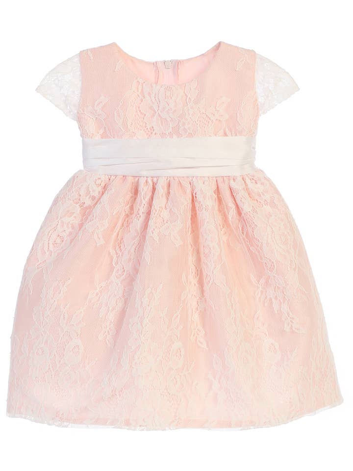 SK724 - blød blonde med dupioni babypigekjole for engroshandel hos Sweet Kids, Inc.