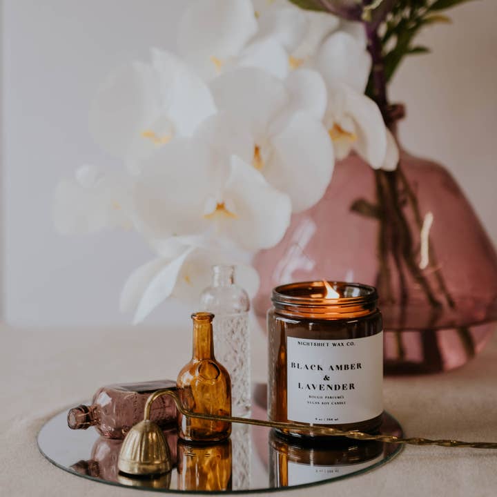 Nightshift Wax Co. - Wholesale Jar/Filled Candle - Black Amber + Lavender Soy Candle