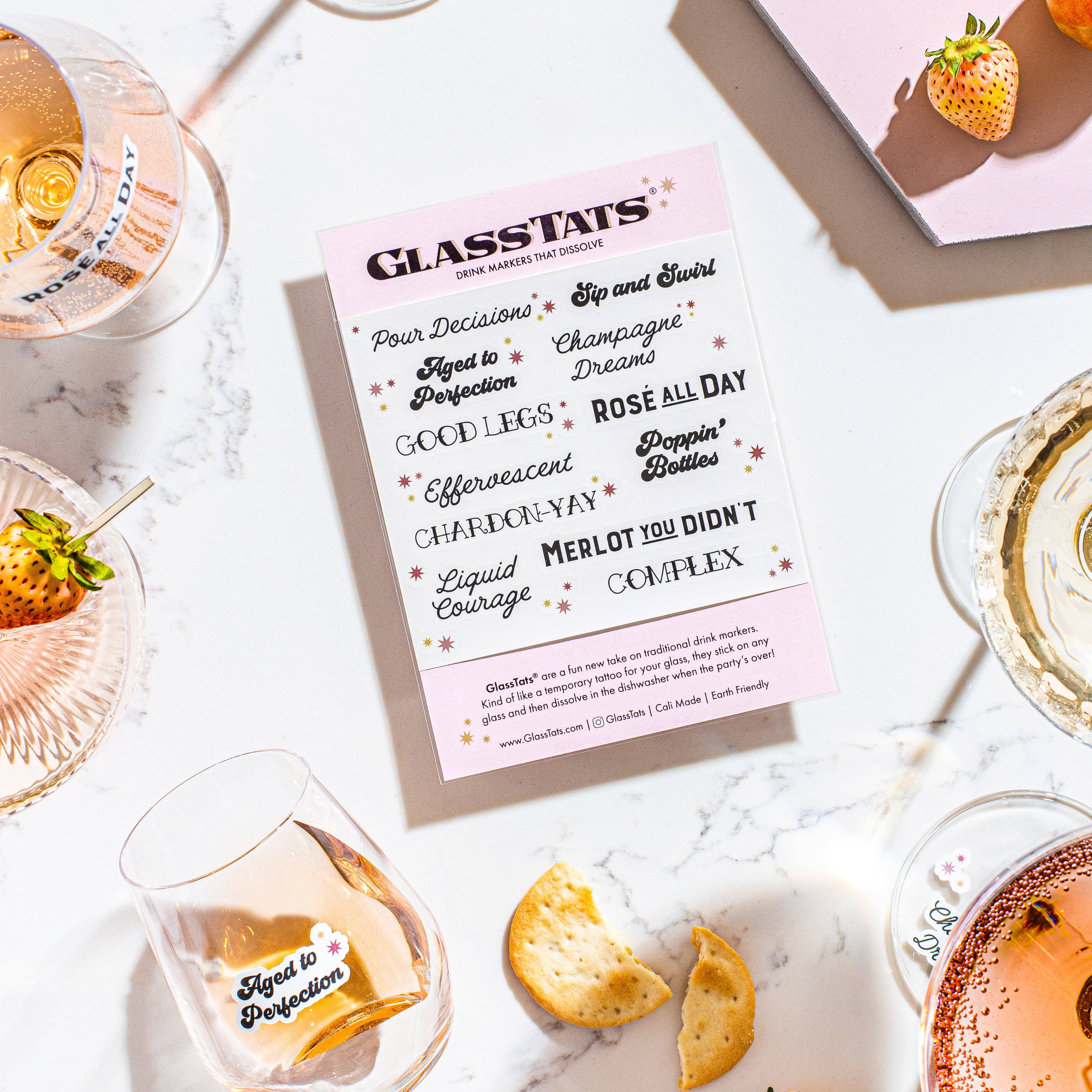 GlassTats - Wholesale Wine/Cocktail Glass Markers - Wine Time Drink Markers1