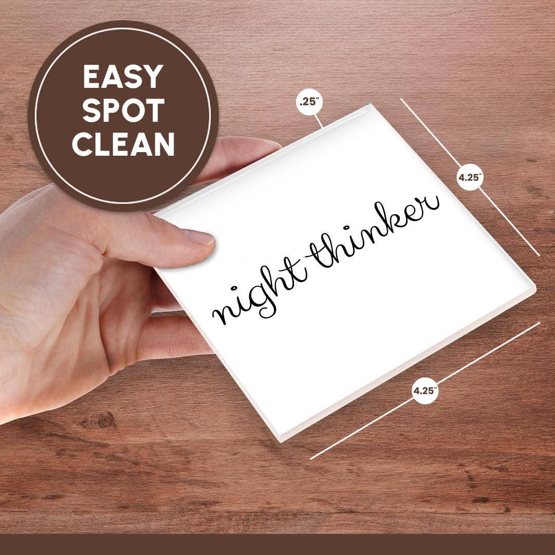 3dRose - Wholesale Coasters - 3dRose, Night thinker. Cursive black lettering on white background., Coaster6