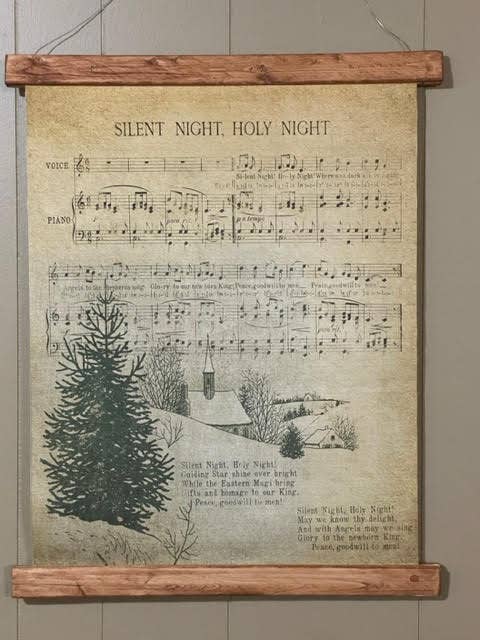 LAND OF COTTON - Vendita all'ingrosso Decorazioni natalizie da parete - Tela da appendere Silent Night in stile vintage1