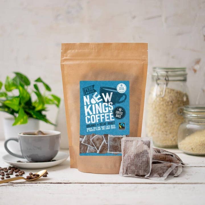 Organic Eco Pouch Coffee Bags - Decaf Roast - 40 bags/pouch for wholesale by New Kings Coffee