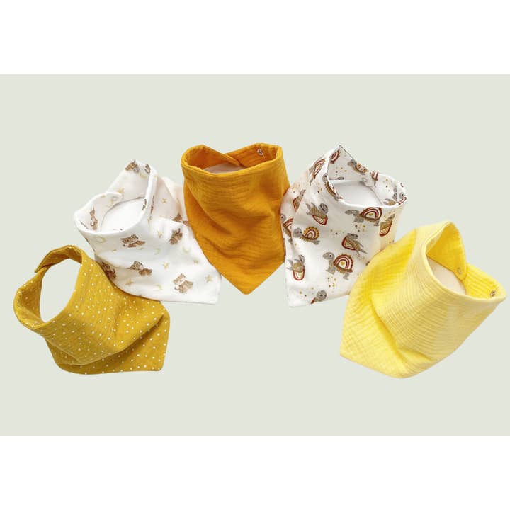 Waterproof bandana bibs - yellow animals for wholesale by Natural Cuddles