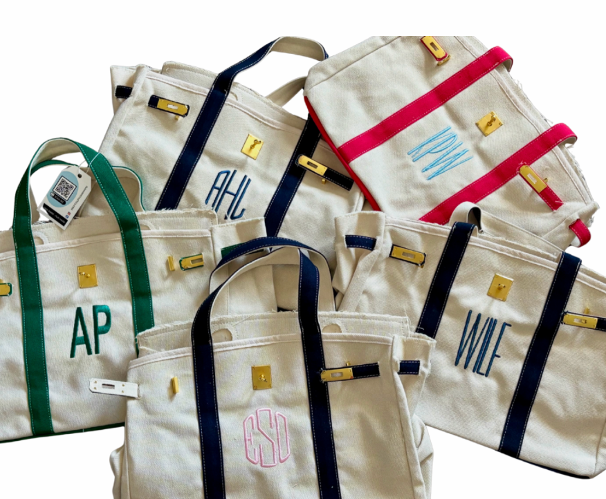 Runway Athletics - Wholesale Tote Bag - Women's - Canvas Tote Bag w/ Gold Buckle Hardware - Navy Trim  4