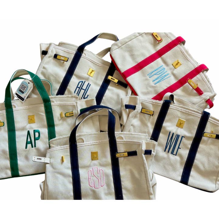 Runway Athletics - Wholesale Tote Bag - Women's - Canvas Tote Bag w/ Gold Buckle Hardware - Green Trim 1