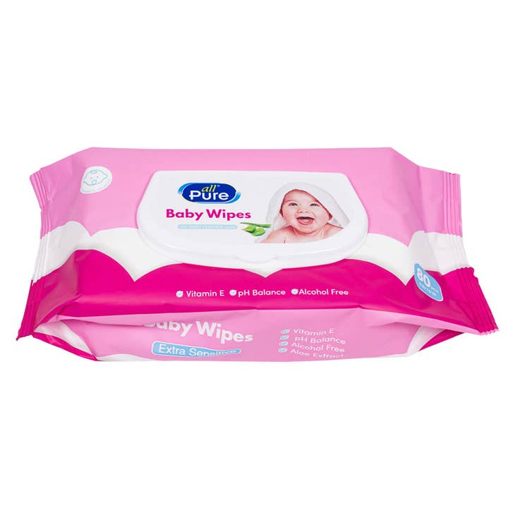 Extra Sensitive Baby Wipes 80pcs Aloe Extract Pink for wholesale by Deluxe Import Trading