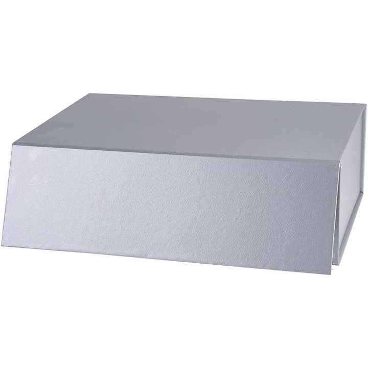 LA Ribbons Wholesale - Wholesale Gift Box - 14" x 9" x 4.3" Collapsible Gift Box w/ Magnetic Square Flap Lid | Silver